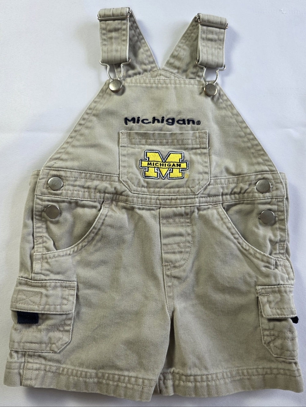 Vintage Y2K Michigan Baby Overalls 6-9M Khaki Cute Unisex